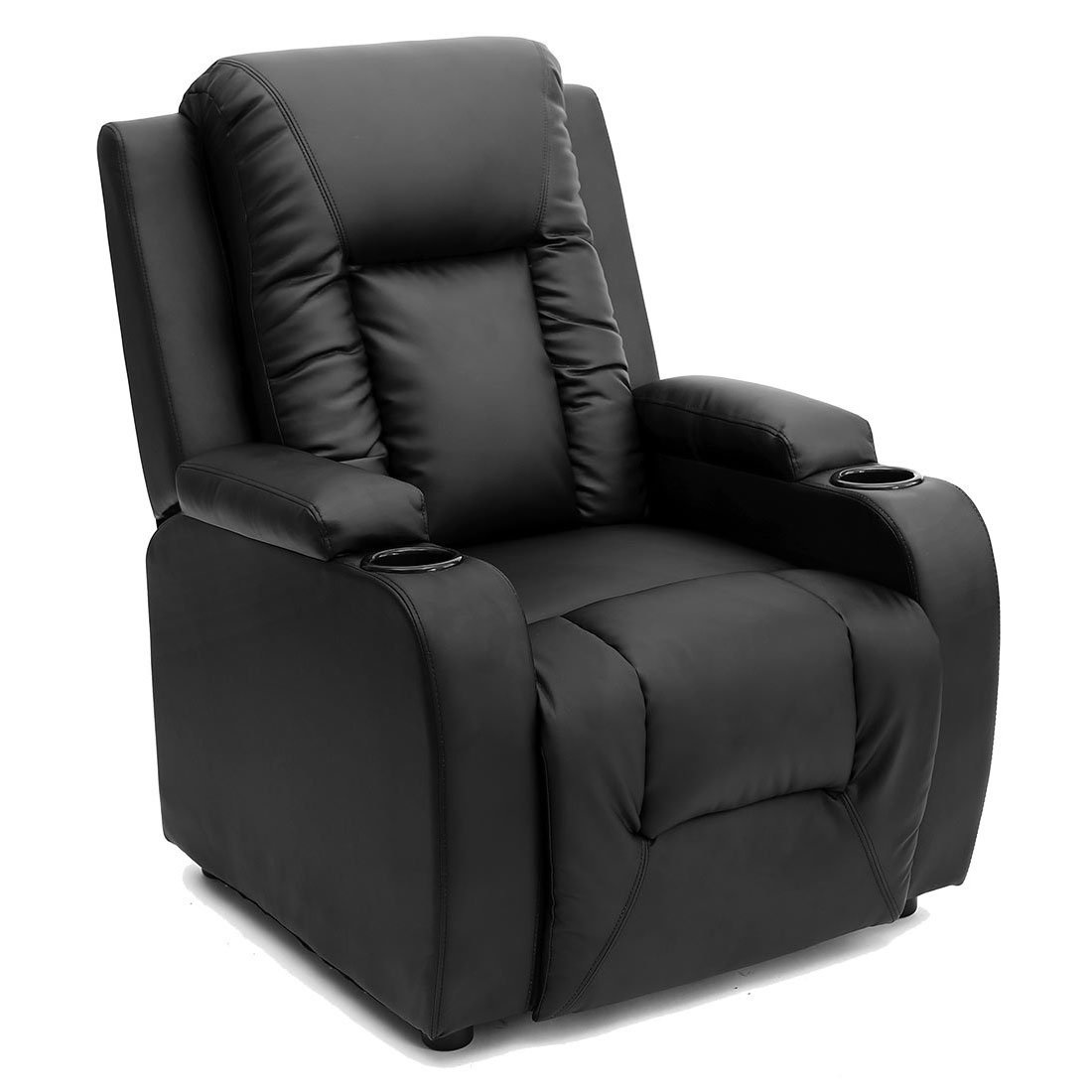 Recliner Sofa - Black Fabric, Adjustable Arms And Backrest For Ultimate Comfort, Includes Glass And Bottle Holder