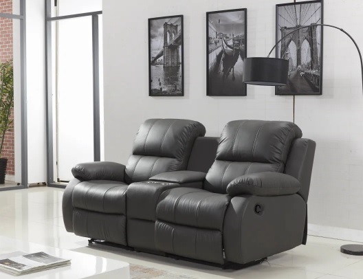 Recliner Sofa - Black Fabric, Adjustable Arms And Backrest For Ultimate Comfort, Includes Glass And Bottle Holder