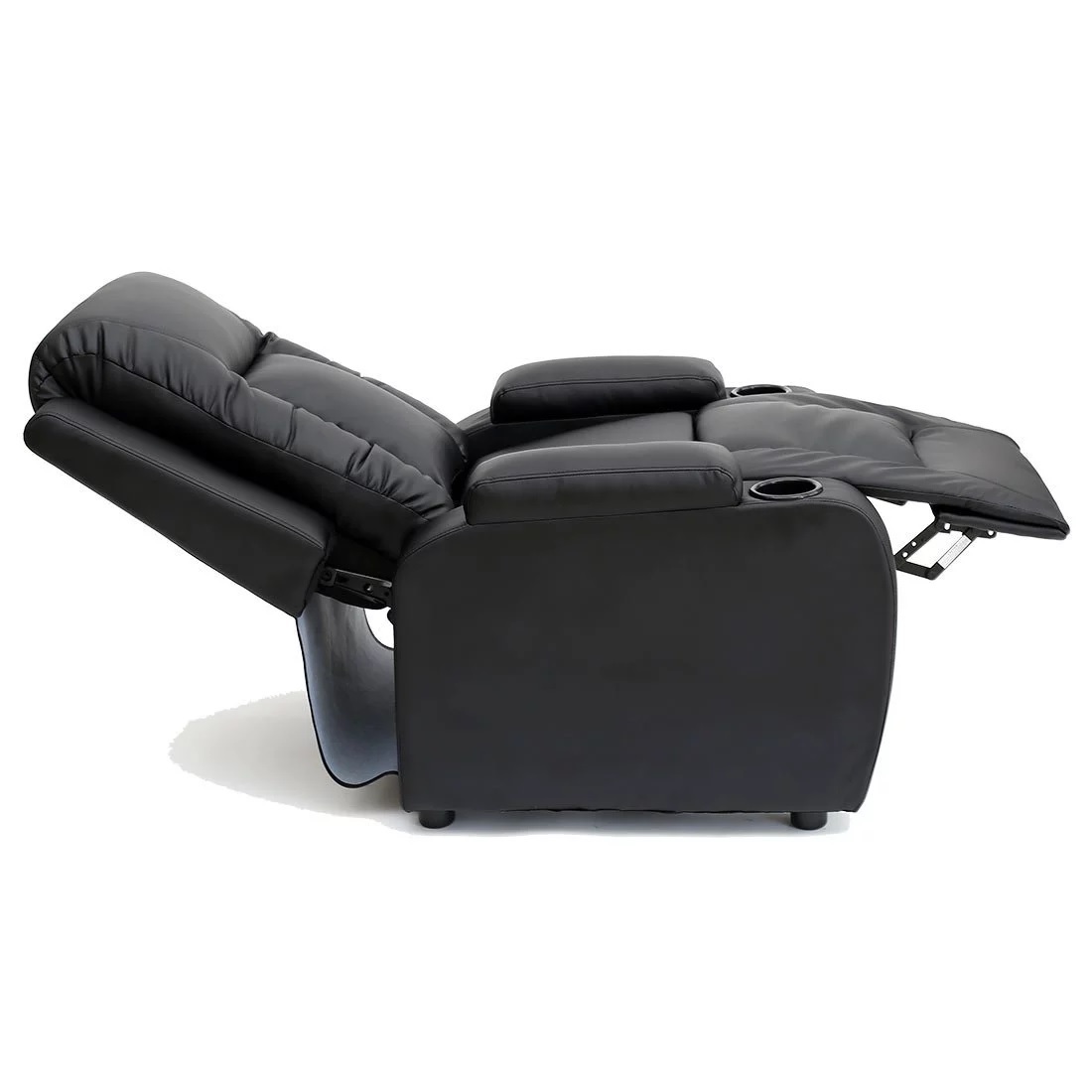 Recliner Sofa - Black Fabric, Adjustable Arms And Backrest For Ultimate Comfort, Includes Glass And Bottle Holder