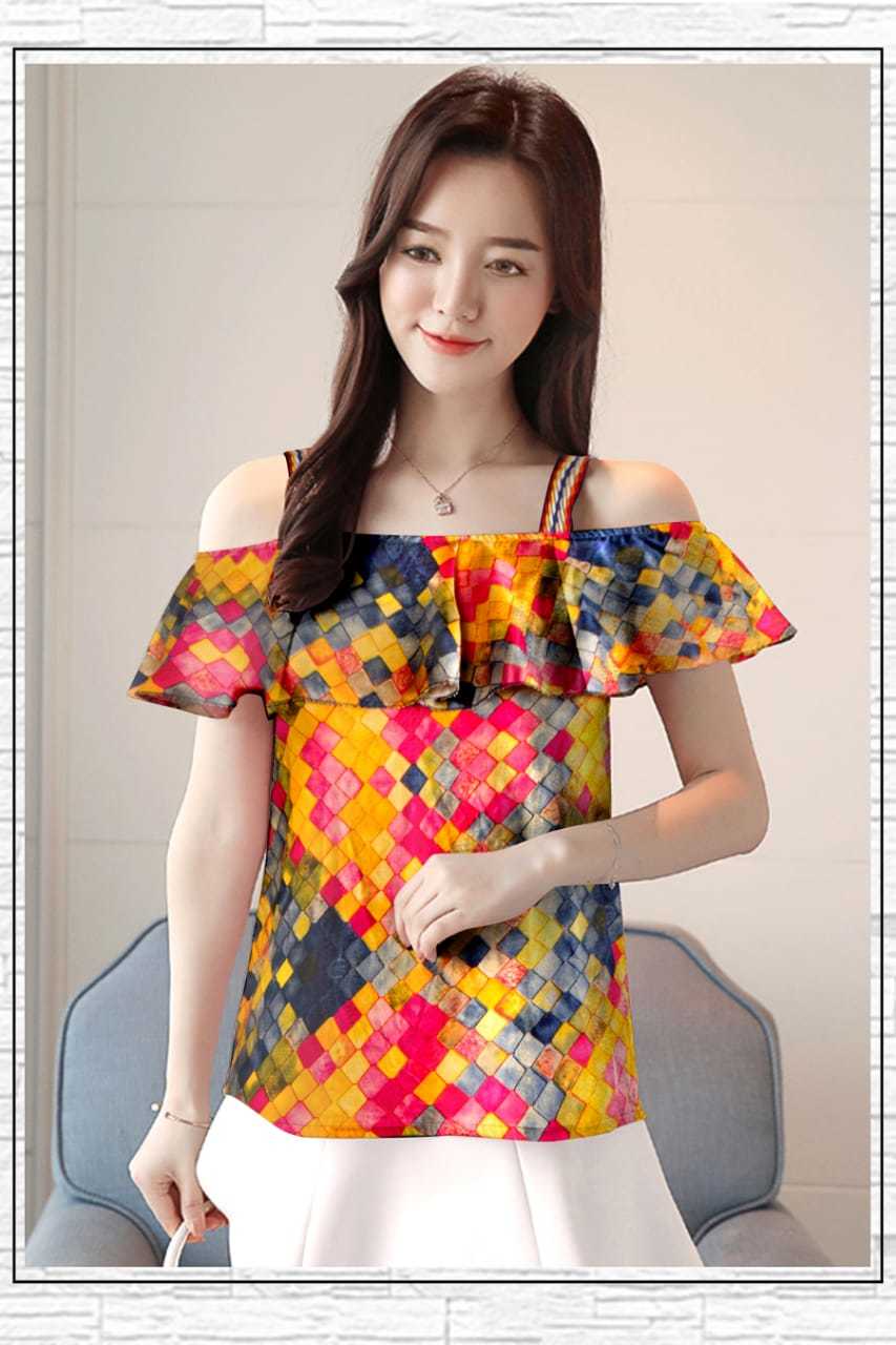Ladies Top - Limited Edition Rayon Fabric, Size M & Xl, Printed Design With Ribbons & Sequins, Washable For Ages 15 To 45
