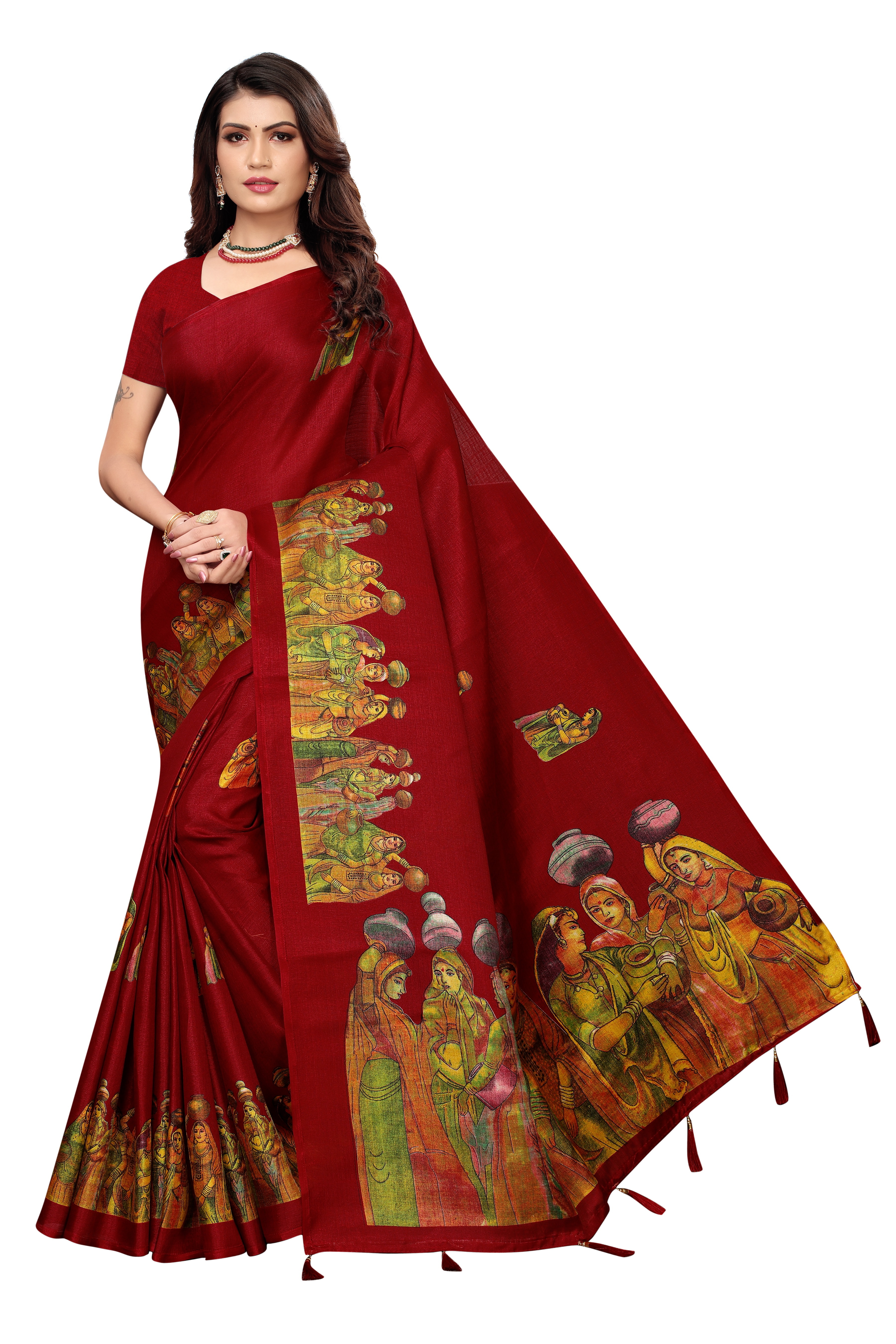 Fancy Silk With Latkan Saree - Khadi Silk Length: 6.3 Mtr Blouse Length: 0.8 Mtr | Color: All Pattern: Printed Season: Rainy Spring Summer Winter