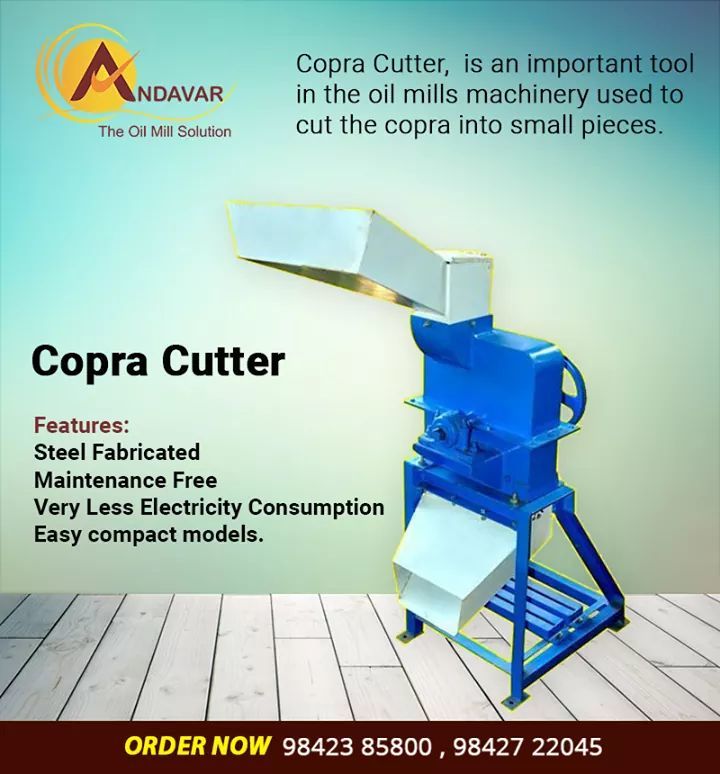 Mild Steel Copra Cutter - 250kg/h Cutting Capacity, Blue Finish With High-speed Steel Blades