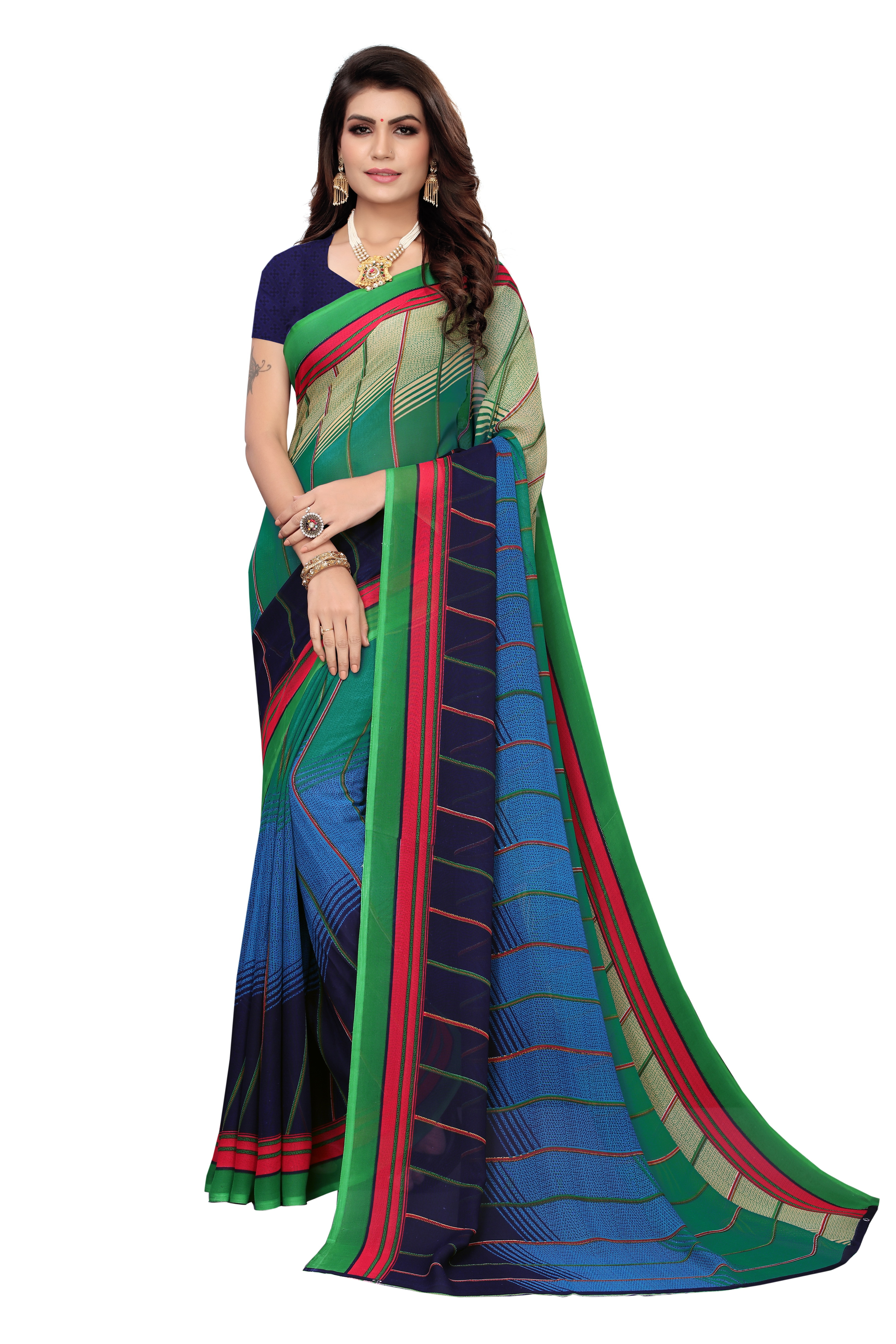 Georgette Printed Saree - Length: 6 Mtr, Blouse Length: 0.8 Mtr | Laces Closure, All Colors, Perfect For All Seasons, Intricate Printed Design