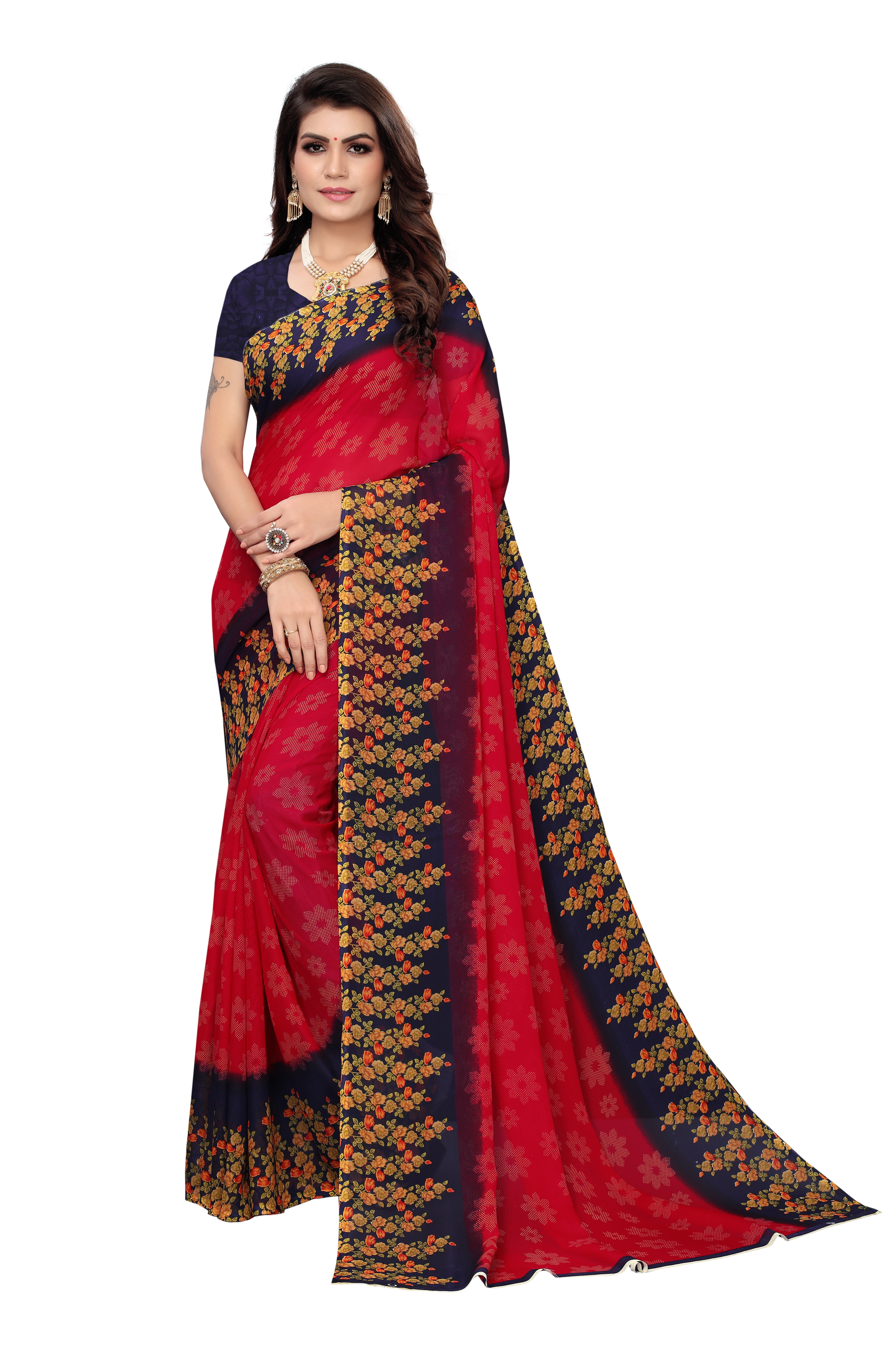 Georgette Printed Saree - Length: 6 Mtr, Blouse Length: 0.8 Mtr | Laces Closure, All Colors, Perfect For All Seasons, Intricate Printed Design