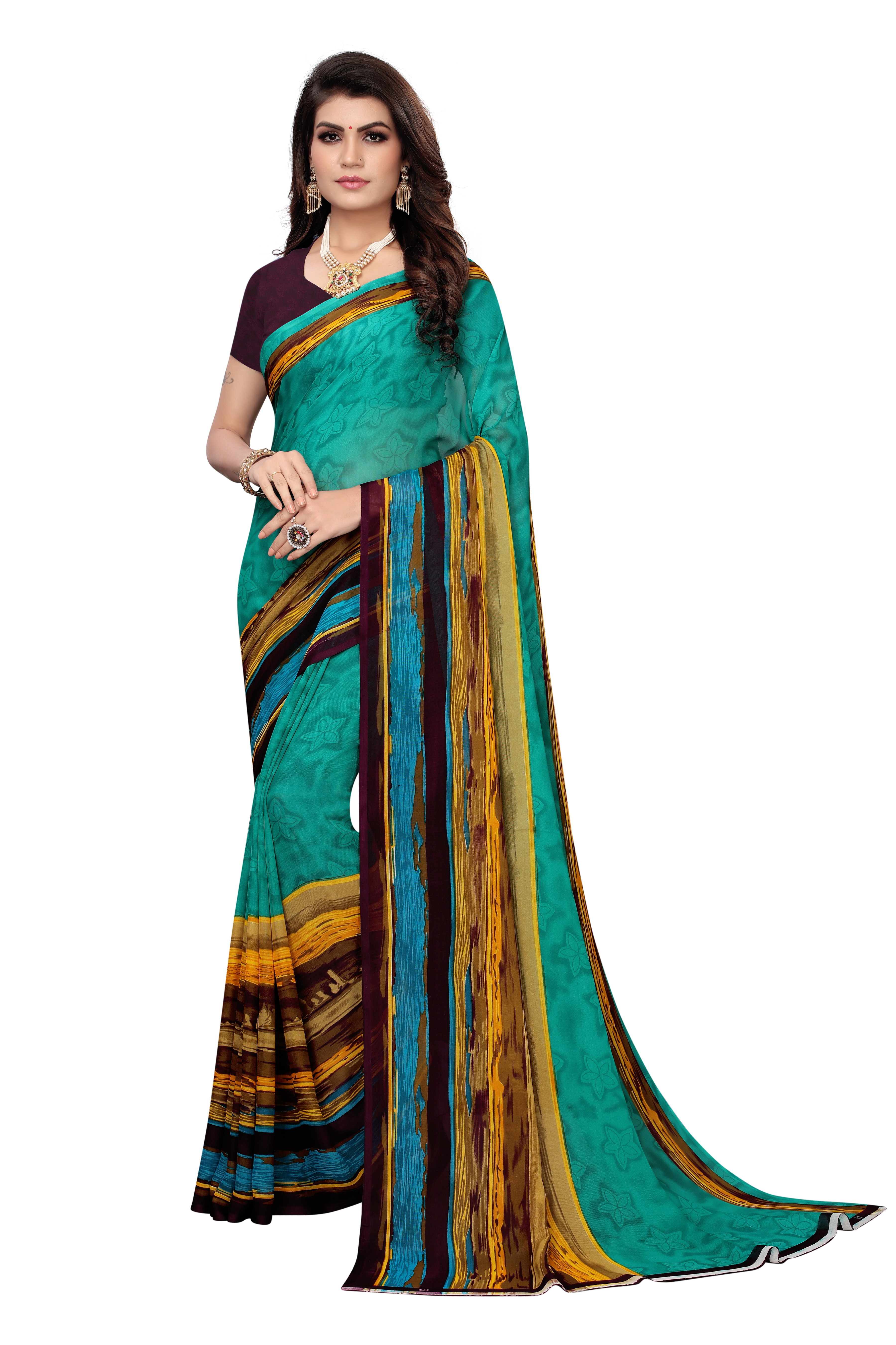 Georgette Printed Saree - Length: 6 Mtr, Blouse Length: 0.8 Mtr | Laces Closure, All Colors, Perfect For All Seasons, Intricate Printed Design