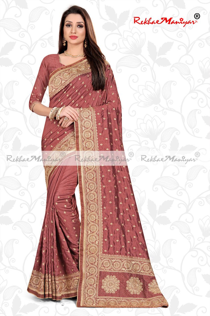 Art Silk Saree - Heavy Embroidery With Rich Pallu And Hand Diamond Work, Includes Blouse And Small Butti Design