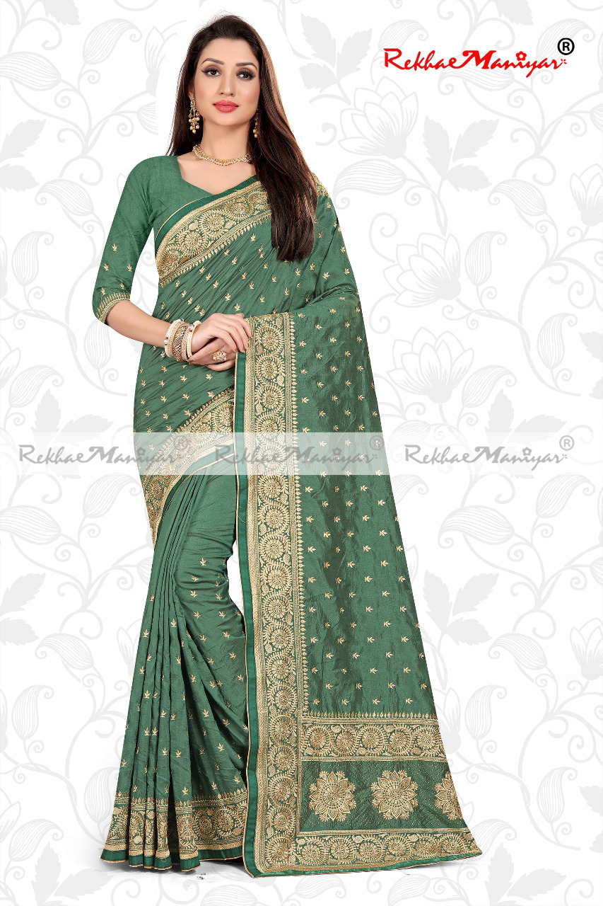 Art Silk Saree - Heavy Embroidery With Rich Pallu And Hand Diamond Work, Includes Blouse And Small Butti Design