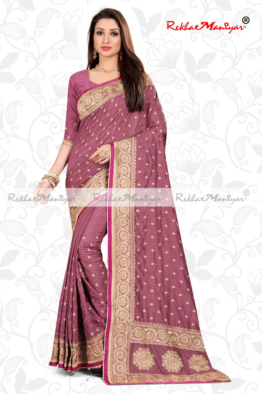 Art Silk Saree - Heavy Embroidery With Rich Pallu And Hand Diamond Work, Includes Blouse And Small Butti Design