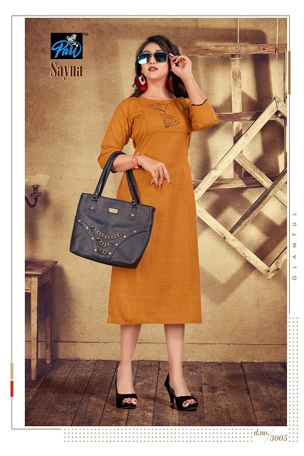 Sayna Fabric Kurti - Linen Soft Cotton, 48 Inches Length, Brown Color | Trendy 3/4th Sleeve, Embroidered, Straight Fit, Available In M-xxl Sizes, Best Quality Stitching