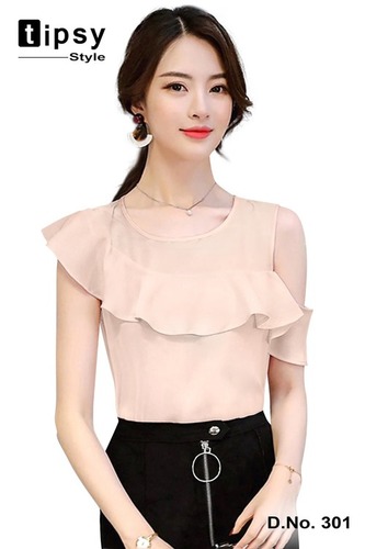 Ladies Top - Heavy American Crape, Available Sizes: M, XL | Features: Ethnic Chinese Design, Short Long Sleeve, Beads, Cloths, Feather, Sequins Decoration