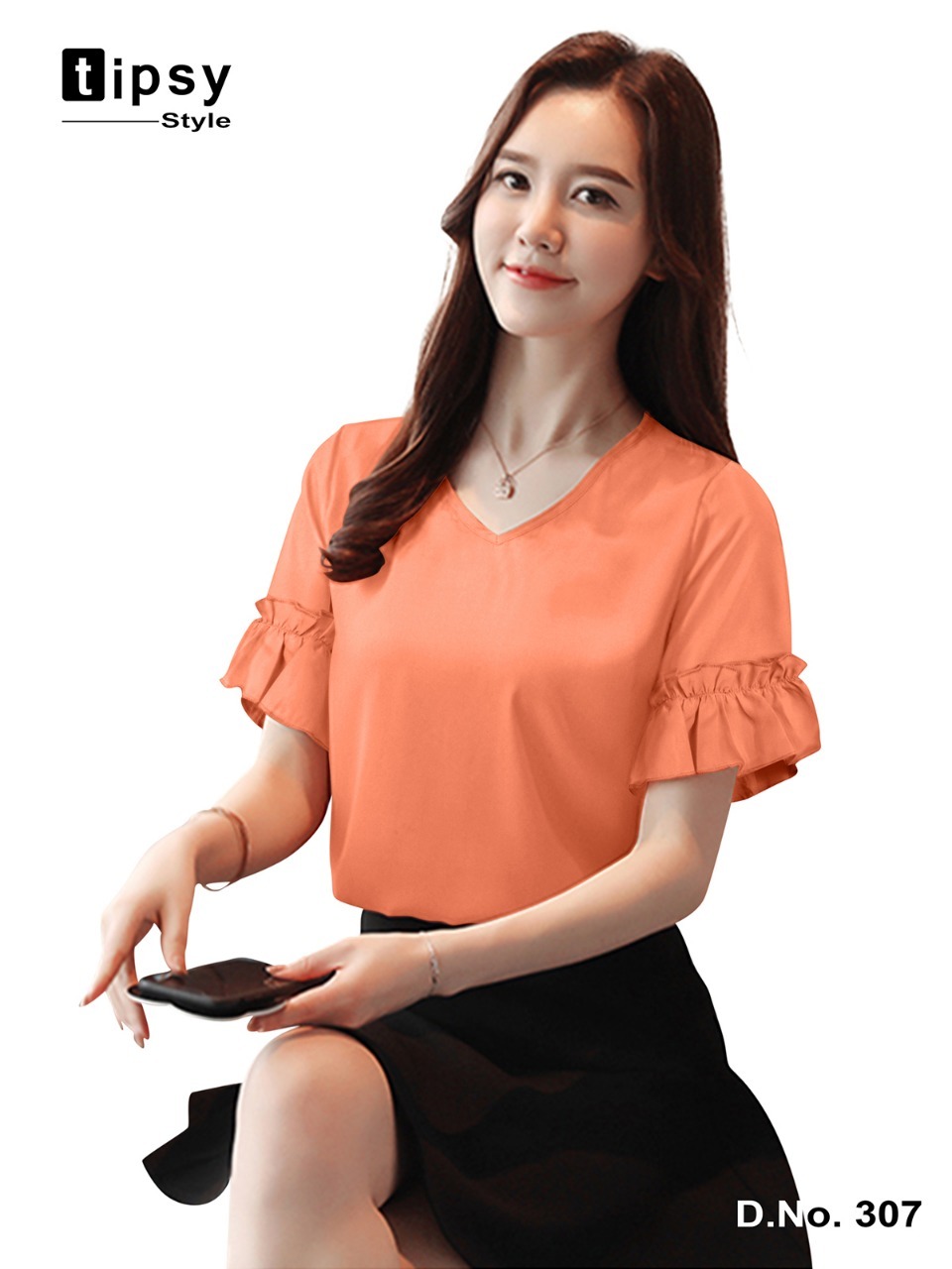 Ladies Top - Heavy American Crape, Available Sizes: M, Xl | Features: Ethnic Chinese Design, Short Long Sleeve, Beads, Cloths, Feather, Sequins Decoration