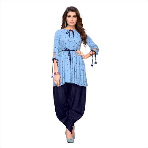 Fancy Printed Kurti And Dhoti Set - Cotton Blend, Multicolour | 3-4th Sleeve, Quick Dry, No Fade, Versatile for All Seasons
