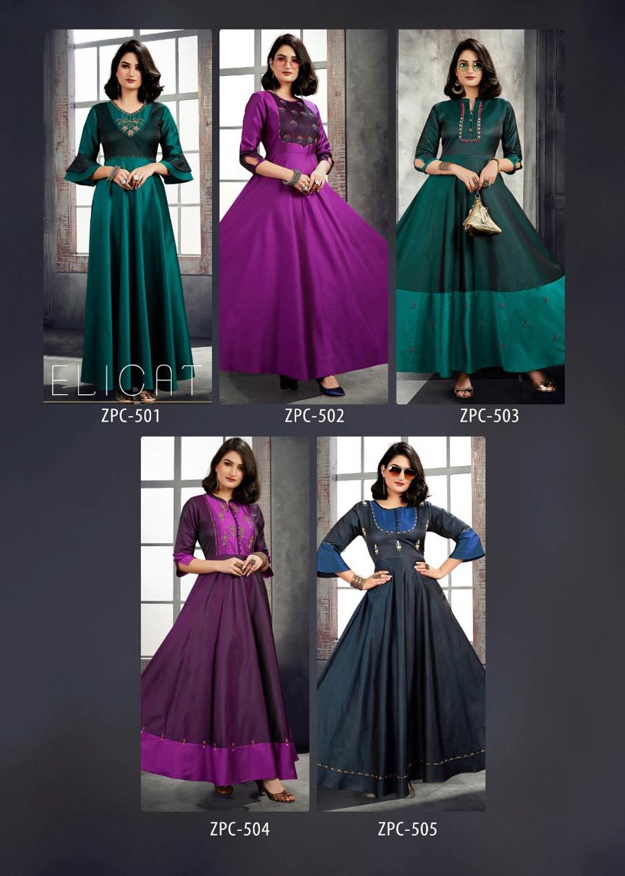 Satin Art Riddhs Mirror Button Work Gown Catalog