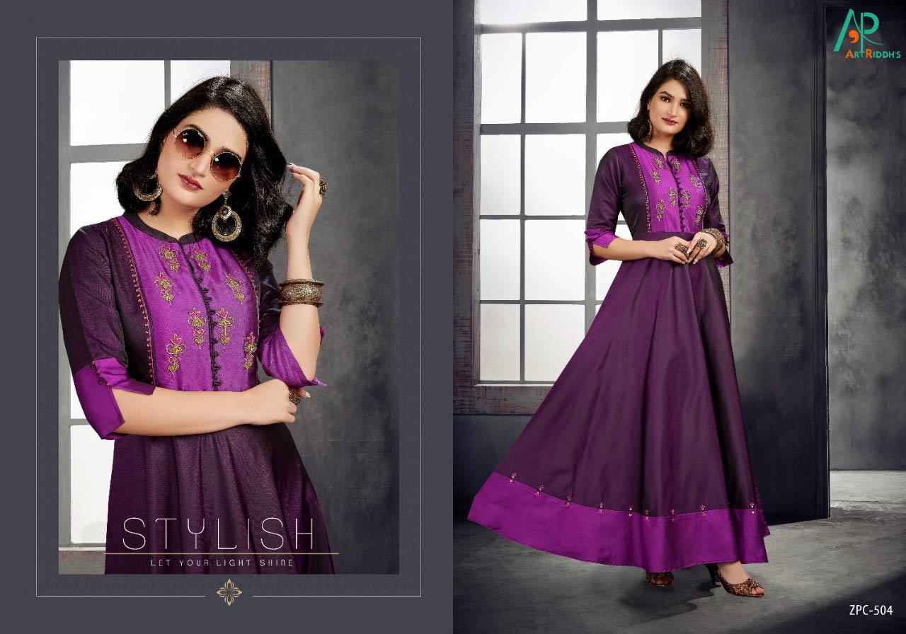 Satin Art Riddhs Mirror Button Work Gown Catalog