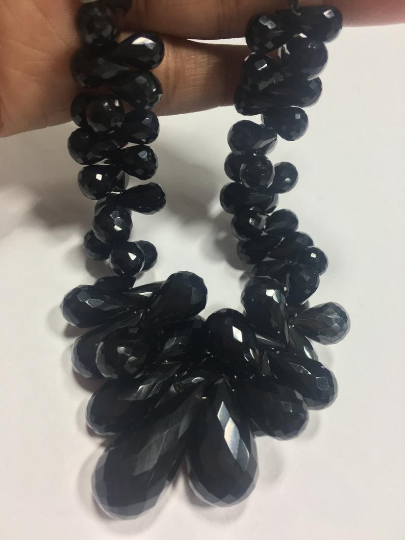 Black Onyx Side Drilled Drops Faceted Beads, 7.5 Inches Strand, 7/12-15/22mm Approx Grade: A