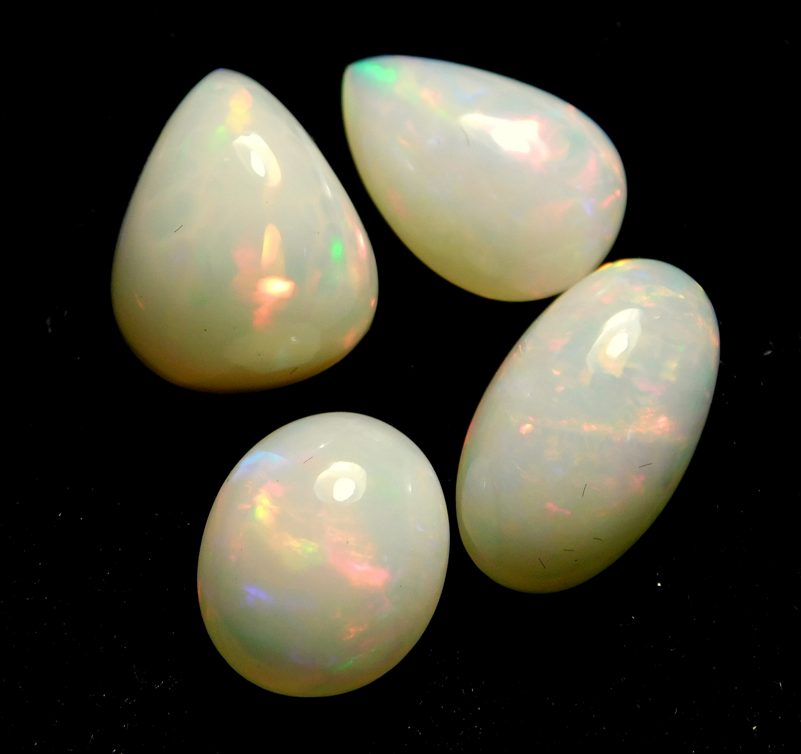 Opal - 10.30 Carat Mix Lot, Natural Welo Fire Ethiopian Opal, 8.5-12 Mm, 4 Pieces