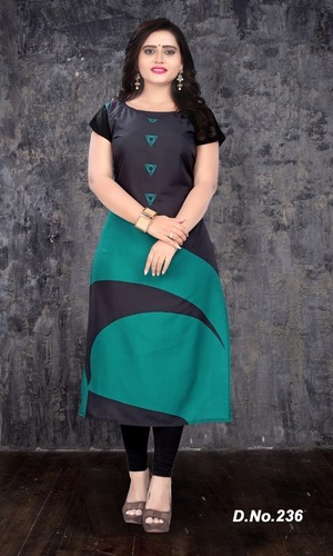 Crepe Kurti - American Crepe, Size M(38) to XXL(46), Multi-Color, Short Sleeve, Digital Printed, Daily Wear, Ethnic Style, Washable
