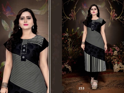 Crepe Kurti - Digital Printed, Plus Size M(38) to XXL(46), Multi Color, Short Sleeve, Classic Style, Ideal for Daily Wear and All Seasons