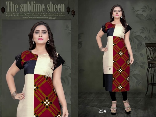 Crepe Kurti - American Crepe, M(38)-XXL(46), Multi Color | Digital Printed, Short Sleeve, Ethnic Style, Ideal for All Seasons