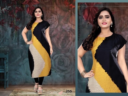 Crepe Kurti - American Crepe, Sizes M(38)-XXL(46) | Multi-Color, Digital Printed, Short Sleeve, Ethnic Style for All Seasons