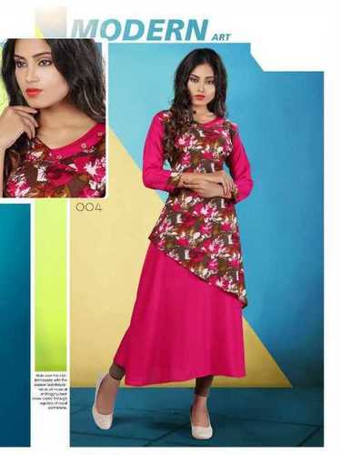 Rayon plain with Printed kurti