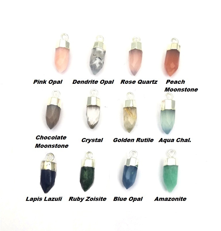 Gemstone Little Spike Silver Cap Pendant Size: 5x13mm