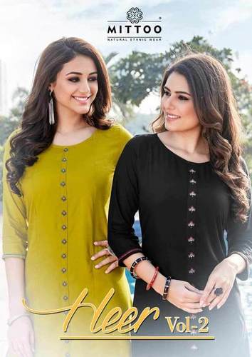 ड्राई क्लीनिंग मिट्टू हीर वोल-2 रेयन स्लिट कुर्ती कैटलॉग