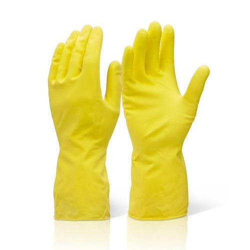Household Rubber Yellow Gloves - Rubber Material, Various Sizes, Yellow Color | Waterproof, High Elasticity, Tear Resistant For Kitchen Use