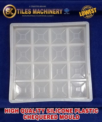 Plastic Mould - High Grade Silicone, 16 Dibbi Chequered Tile Design, White, 2-Year Mould Life, Customizable Shapes