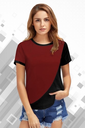Trendy Ladies T-Shirt - Imported Knitted Fabric , Half Sleeves, Available in Maroon and Yellow Colors, Suitable for Ages 15 to 45