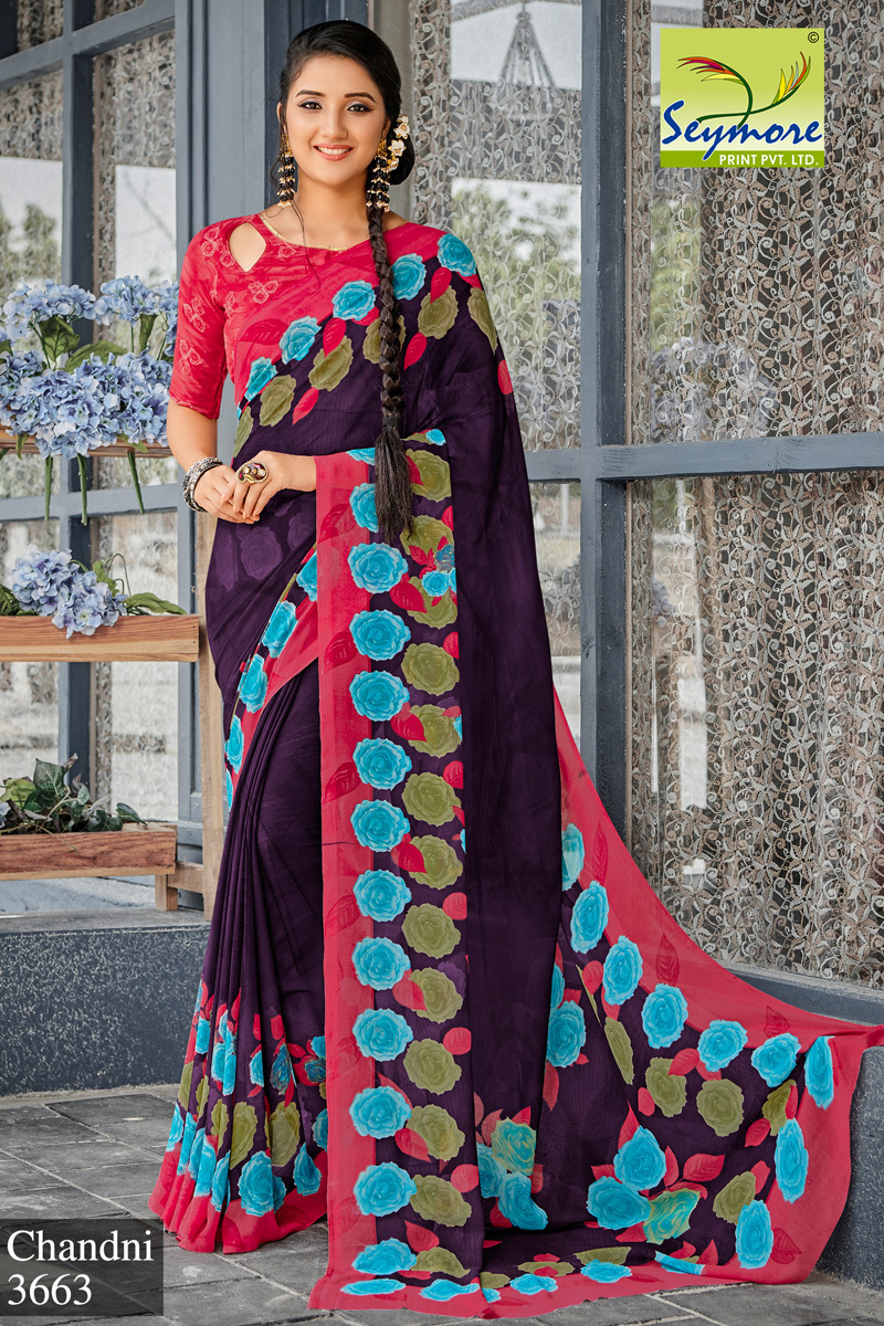 Orange Georgette Printed Saree