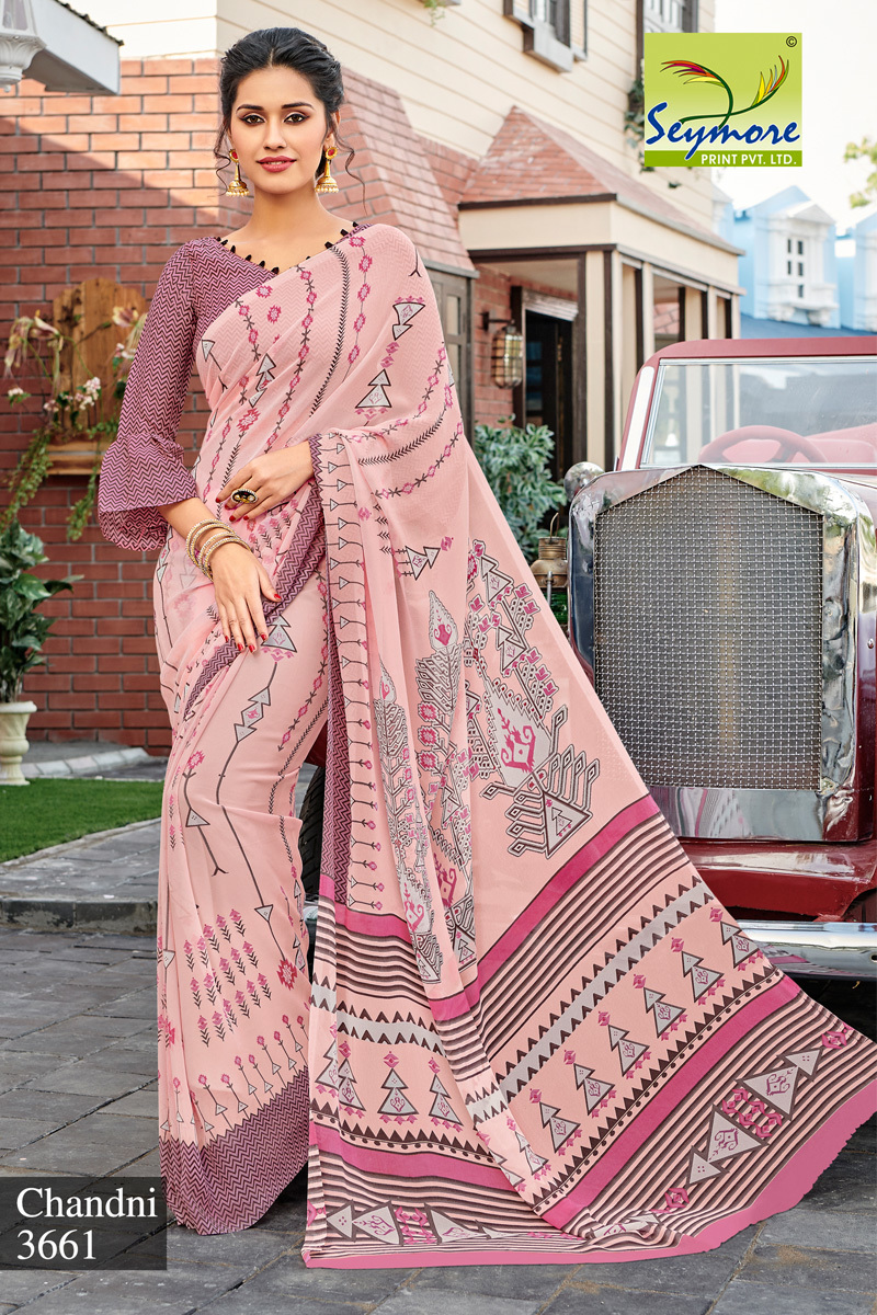 Orange Georgette Printed Saree