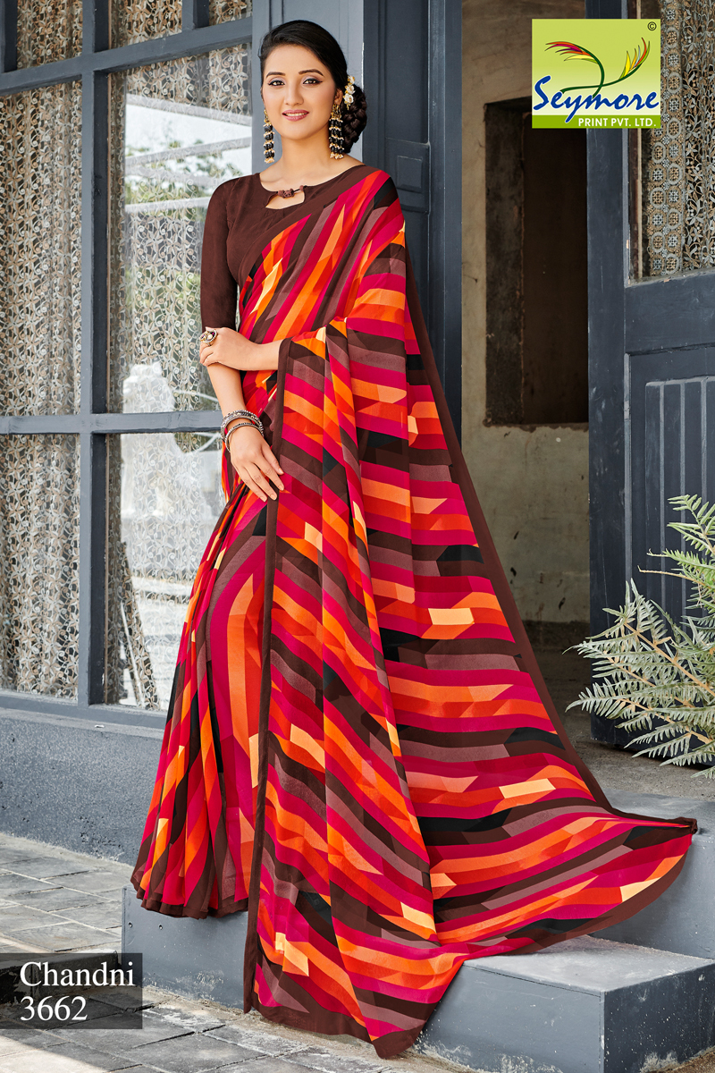 Orange Georgette Printed Saree