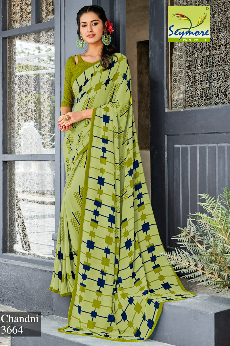 Orange Georgette Printed Saree