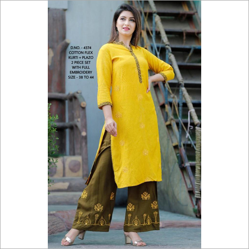 Available In Differenr Color Cotton Flex Kurti Plazo Set