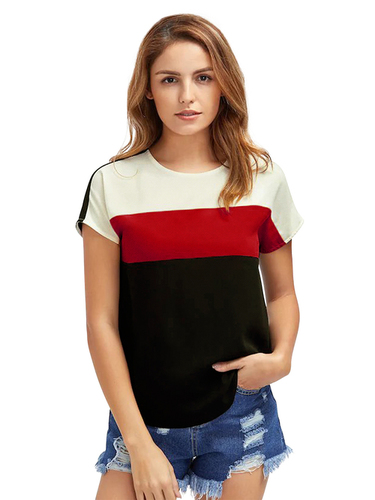 Ladies T-Shirt - Knitting Fabric, Round Neck, Length 24.5 Inch, Available Sizes S, M, L, XL, Cap Sleeves | 4 Colors, Washable, Age 15 to 45