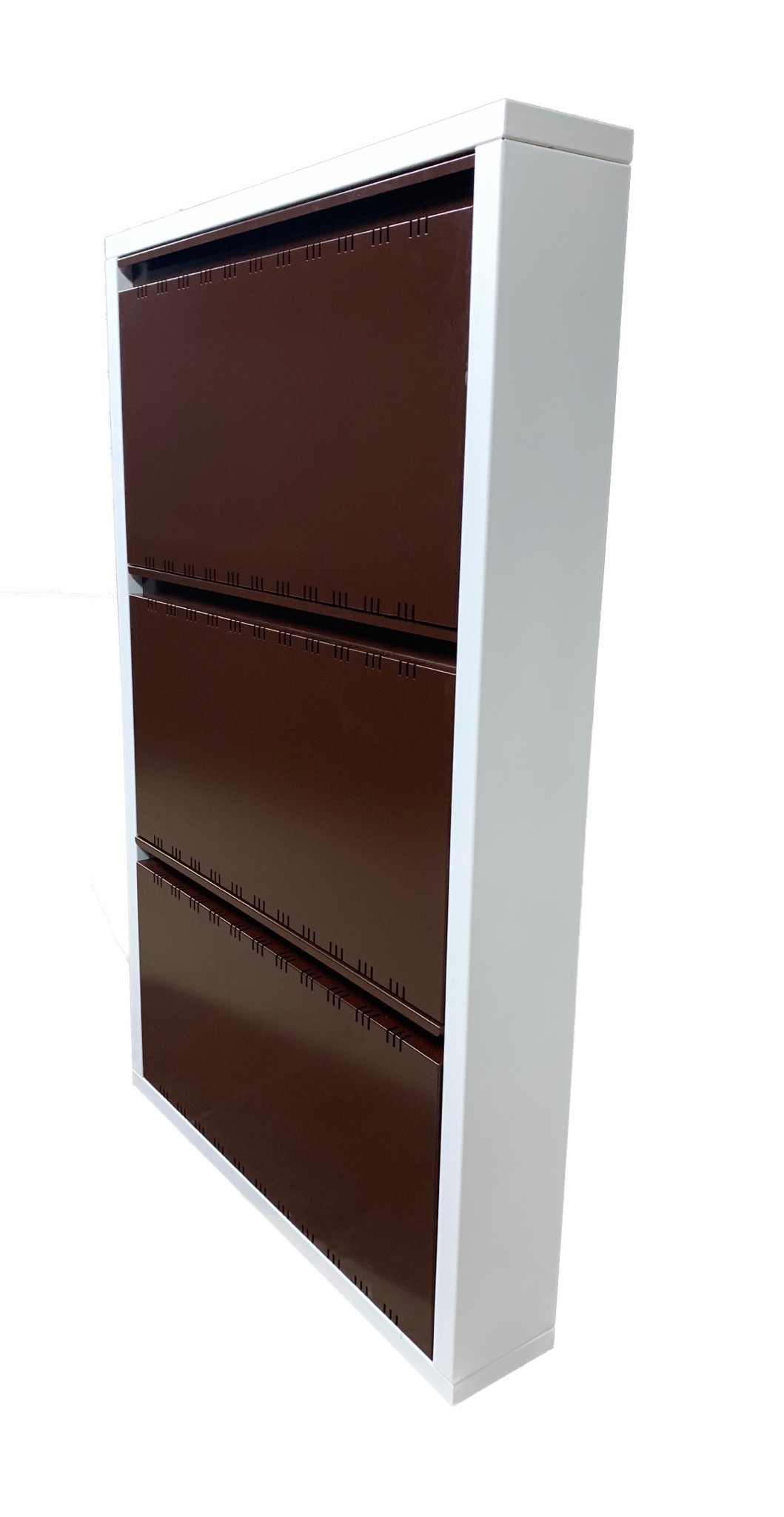 Wall Mounted Shoe Rack - Iron, 43x28x5 Inches, Antique Brown | Compact Design, 3 Shelves For 12 Pairs Of Shoes, Individually Op-enable, No Assembly Required