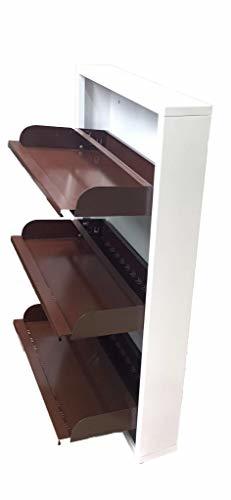Wall Mounted Shoe Rack - Iron, 43x28x5 Inches, Antique Brown | Compact Design, 3 Shelves For 12 Pairs Of Shoes, Individually Op-enable, No Assembly Required