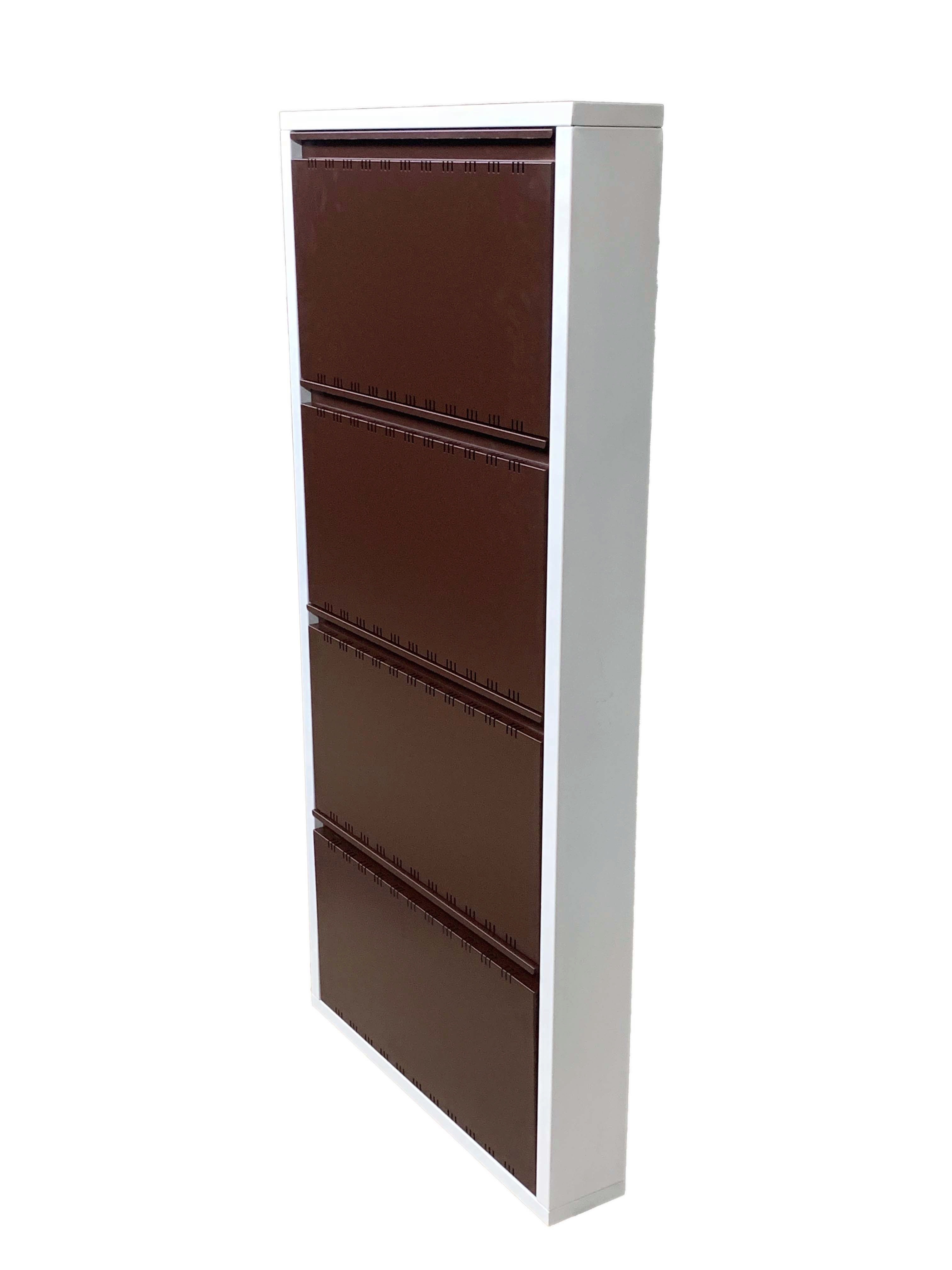 Powder Coated Iron Wall Mounted Shoe Rack - 59x28x5 Inches, Brown Finish, 4 Individually Operable Shelves For 16 Pairs Of Shoes, Durable Compact Design, 5-year Warranty