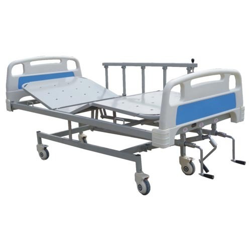Manual Icu Bed - Ms Powder Coated Frame, Perforated Four Section Top, Ss Head & Foot Panels, Adjustable Backrest With Battery Backup, 125mm Castors