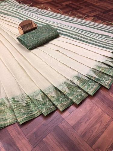 पीच कैज़ुअल वियर कॉटन साड़ी