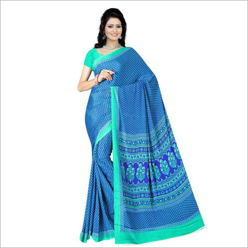 Ladies Uniform Saree - Crepe Material, Printed Design | Available in Various Colors for All Seasons: Rainy, Spring, Summer, Winter