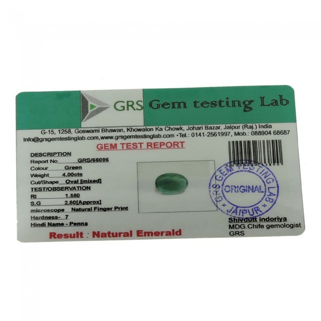 Natural Zambia Emerald Gemstone - 4.00 Carats, Oval Cut Green Color | Certified Natural Stone, Enhances Intelligence And Emotional Balance