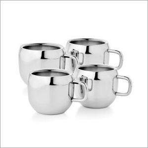 SS Double Wall Cup - 8 oz, Diameter 80 mm, Height 80 mm, Weight 200g | Double-Walled, Durable, Insulated, Keeps Drinks Warm, Stainless Steel, Handle Included