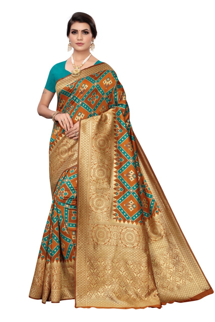 Saree - Banarasi Silk, 600 Grams Approx | Color Options: Pink, Blue, Red, Green | Ideal For Rainy, Spring, Summer & Winter Seasons