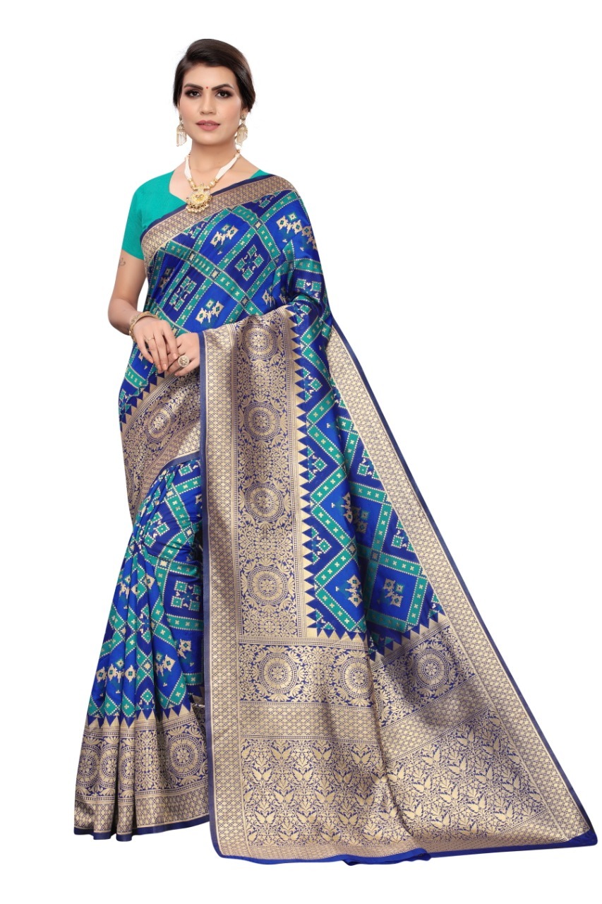 Saree - Banarasi Silk, 600 Grams Approx | Color Options: Pink, Blue, Red, Green | Ideal For Rainy, Spring, Summer & Winter Seasons