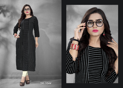 Rayon Kurti - Rayon (14 kg), Size: M,L,XL,XXL, Length: 1117.6 mm | Multi-Color, 3-4th Sleeve, Printed Pattern, Washable, Ethnic Style