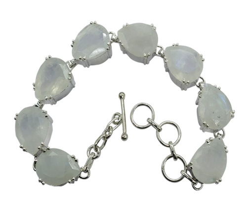 Bracelet - 925 Sterling Silver, Free Size, White Rainbow Moonstone, 35.4 Gms Weight, Polished Finish, Unisex Fashion Accessory
