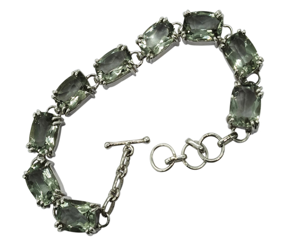 Green Amethyst Gemstone 925 Sterling Silver Bracelet - 34.9 Grams Polished Finish Free Size Unisex Classic Design
