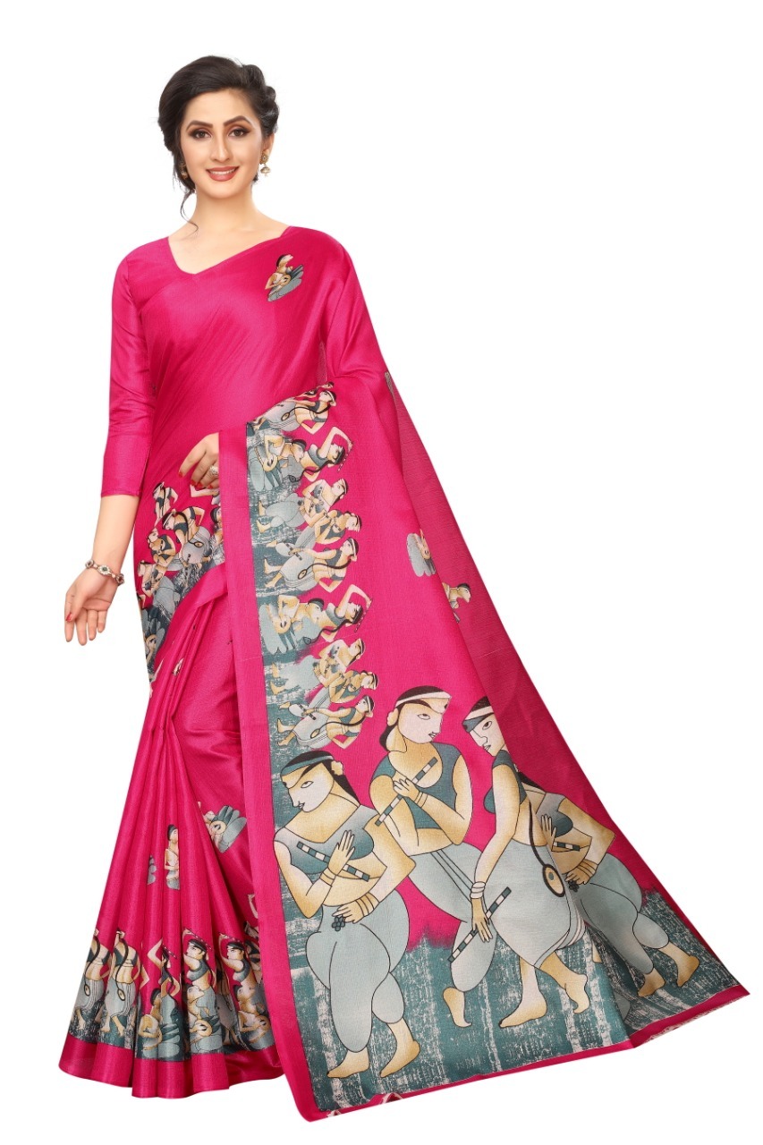 Kalamkari Mysore Silk Jhalar Printed Saree